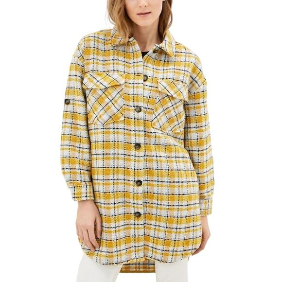 Summum Jackets & Blazers - SUMMUM Woman Dutch Brand Thick Button Down Yellow Plaid Shacket Size Small EUC